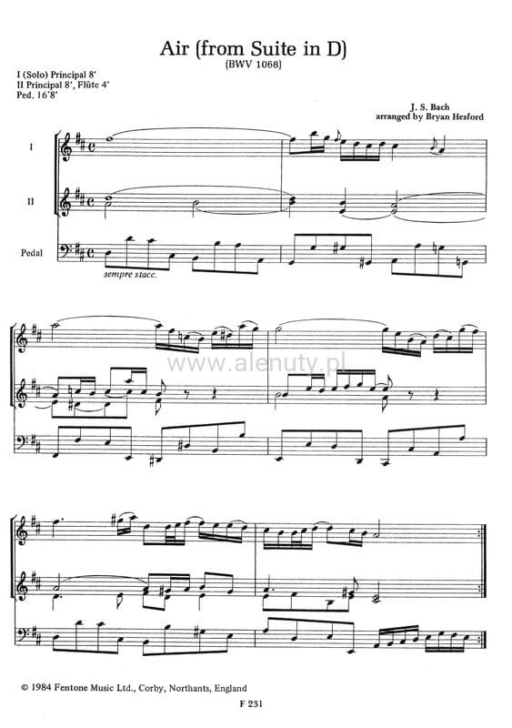 Jan Sebastian Bach, Bryan Hesford: Air On The G String for Organ with