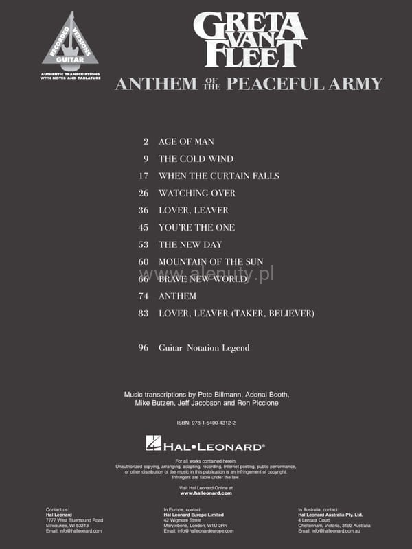 Greta Van Fleet: Anthem of the Peaceful Army - nuty na gitarę