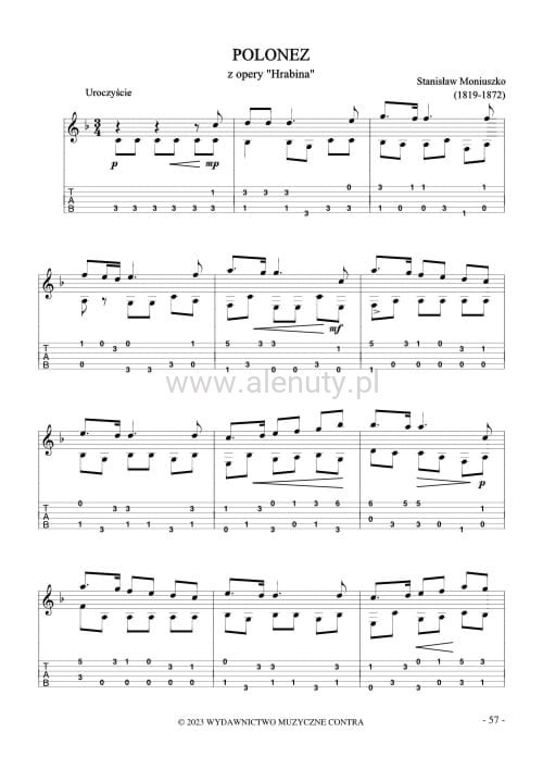 Łatwe polonezy - nuty na gitarę klasyczną (fingerpicking) z