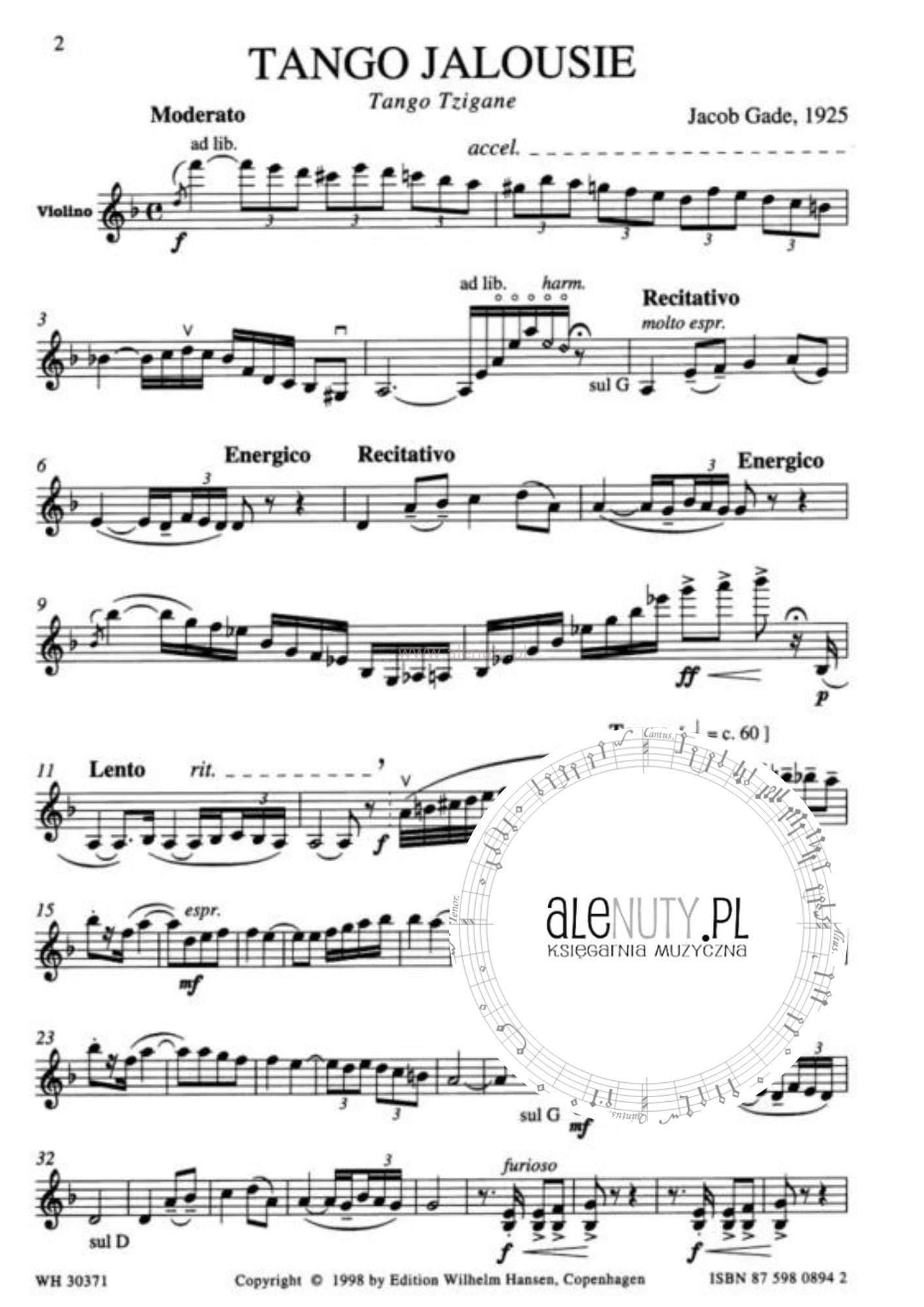 Jacob Gade: Tango Jalousie - Jealousy for Violin and Piano - nuty na ...
