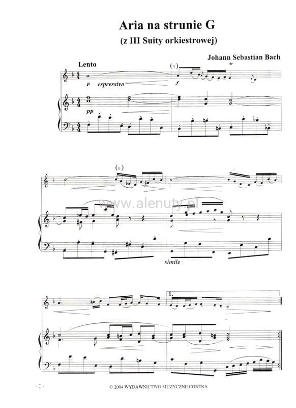 Jan Sebastian Bach: Aria z III Suity orkiestrowej D-dur - nuty na flet