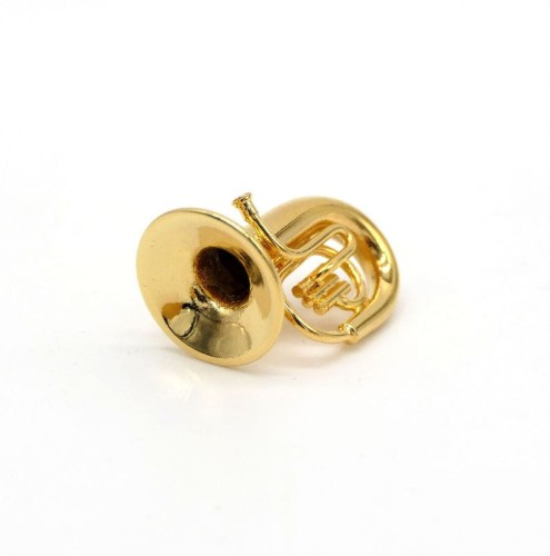 Przypinka tuba - złoty miniaturowy instrument w pudełku prezentowym - wpinka 2,5 cm