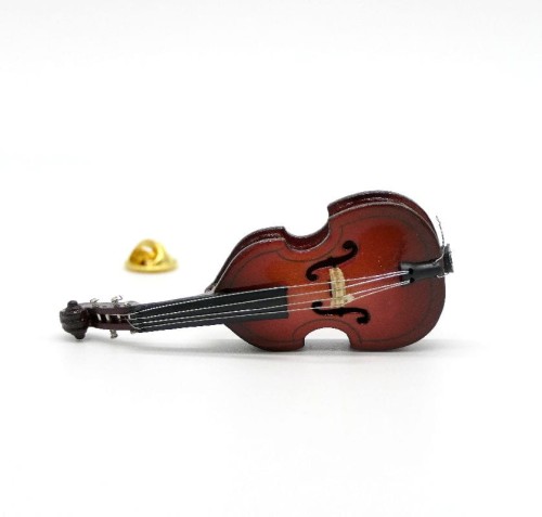 Przypinka kontrabas - złoty miniaturowy instrument w pudełku prezentowym - wpinka 7 cm