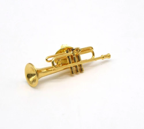 Przypinka trąbka - złoty miniaturowy instrument w pudełku prezentowym - wpinka 4 cm