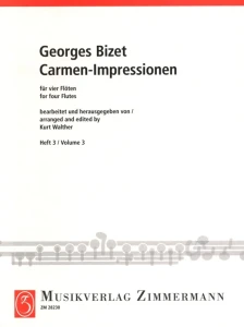 Georges Bizet: Carmen Impressionen fur vier Floten Volume 3 - Kurt Walther - impresje na temat Carmen - nuty na kwartet fletowy