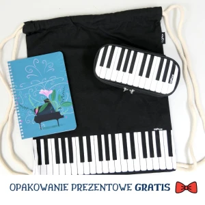 Prezent dla pianisty NUCIAK: plecak z piórnikiem i notesem z fortepianem