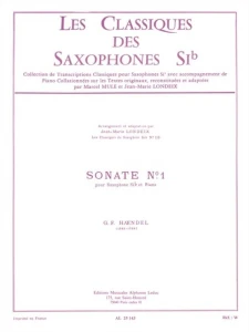 Georg Friedrich Handel: Sonate nr 1 pour Saxophone Sib et Piano - Jean-Marie Londeix - Sonata HWV 366 - nuty na saksofon tenorowy i fortepian