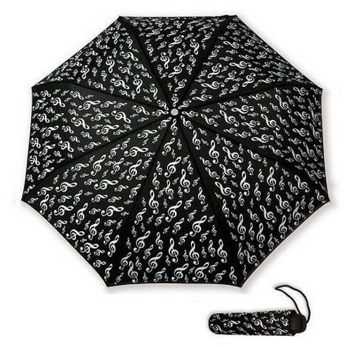 Mały czarny parasol składany z kluczami wiolinowymi - średnica 80-85cm - pokrowiec