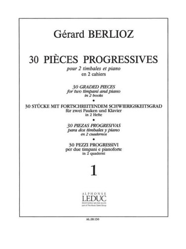 Gérard Berlioz: 30 Pieces Progressives pour 2 timbales et piano Volume 1 - nuty na kotły i fortepian