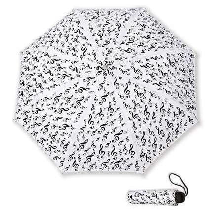 Mały biały parasol składany z kluczami wiolinowymi - średnica 80-85cm - pokrowiec