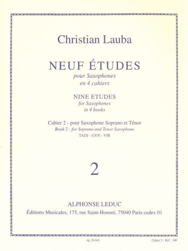 Christian Lauba: Neuf Etudes Pour Saxophones - Cahier 2 pour Saxophone Soprano et Tenor - ćwiczenia na saksofon sopranowy i tenorowy