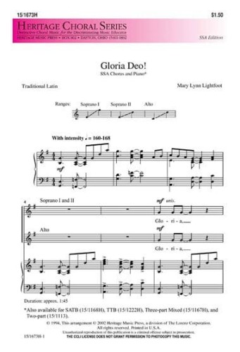 Mary Lynn Lightfoot: Gloria Deo SSA - nuty na chór żeński SSA z fortepianem
