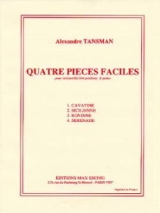 Alexandre Tansman: Quatre Pieces Faciles pour Violoncelle et Piano - łatwe nuty na wiolonczelę i fortepian