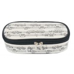 Piórnik materiałowy owalny kremowy w nuty 21x10x6cm kosmetyczka