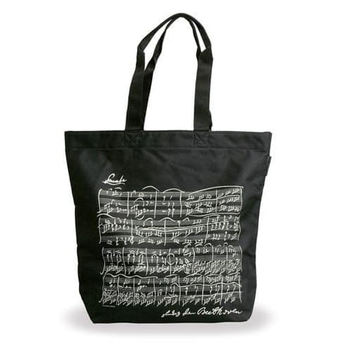 Czarna torba z długimi uszami z fragmentem nut Beethovena foliowana od wewnątrz 40x43cm