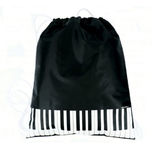 Plecak worek materiałowy czarny z klawiaturą fortepianu 44x37cm