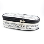 Piórnik materiałowy owalny kremowy w nuty 21x10x6cm kosmetyczka