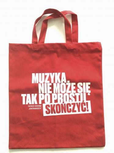 Czerwona torba bawełniana Muzyka nie może się tak po prostu skończyć z krótkimi uszami 38x42cm