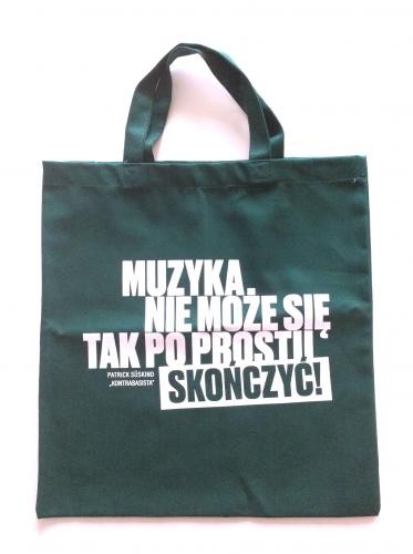 Zielona Torba bawełniana Muzyka nie może się tak po prostu skończyć z krótkimi uszami 38x42cm