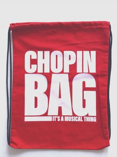 Czerwony bawełniany plecak worek Chopin bag - It's a Musical Thing 38x48cm