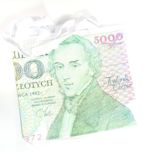 Duża torba bawełniana Chopin na bogato zapinana na zamek z małą kieszonką 40x42x65cm