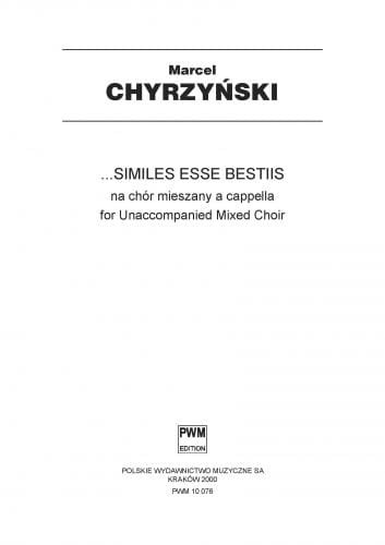 Marcel Chyrzyński: Similes esse bestiis na chór mieszany a cappella - partytura chóralna