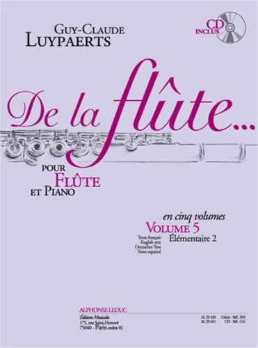 Guy-Claude Luypaerts: de La Flute pour Flute et Piano 5 - Elementaire 2 (+ płyta CD) - nuty na flet poprzeczny z fortepianem