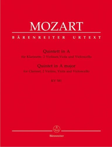 Wolfgang Amadeus Mozart: Quintet in A major for Clarinet, 2 Violins, Viola and Violoncello "Stadler" (KV 581) - Kwintet klarnetowy A-dur - nuty na klarnet, dwoje skrzypec, altówkę i wiolonczelę