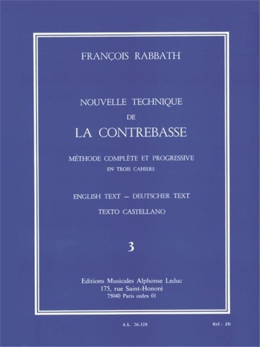 Francois Rabbath: Nouvelle Technique de la Contrebasse 3 - A New Technique for the Double Bass 3 - szkoła gry na kontrabasie