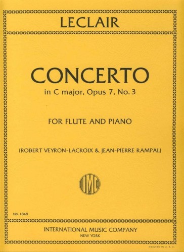 Jean Marie Leclair: Flute Concerto in C major - koncert fletowy C-dur op. 7 nr 3 - nuty na flet poprzeczny i fortepian