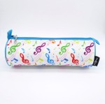 Piórnik z materiału okrągły kolorowe nuty klucz wiolinowy 22x7.5cm zapinany na zamek