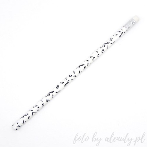 Ołówek biały z gumką czarne nuty