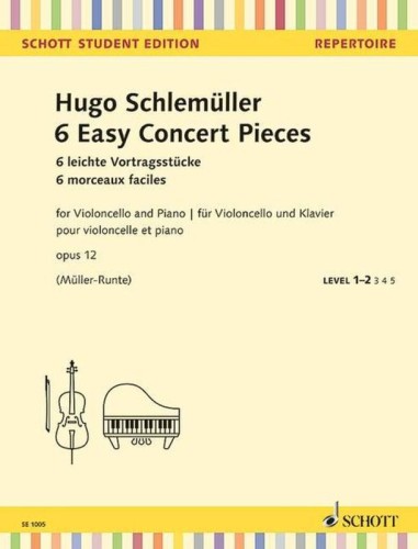 Hugo Schlemueller: 6 Easy Concert Pieces op. 12 - sześć łatwych utworów koncertowych - nuty na wiolonczelę i fortepian
