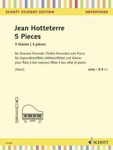 Jean Hotteterre: 5 Pieces from The Rustic Wedding for Descant Recorder - pięć utworów - nuty na flet prosty z fortepianem