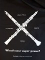 Czarna płócienna torba na ramię - obój i klarnet z napisem What's Your super power? z długimi uszami 33x42cm