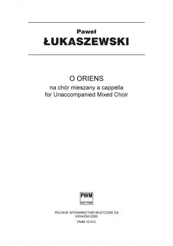 Paweł Łukaszewski: O Oriens na chór mieszany a cappella (partytura chóralna)