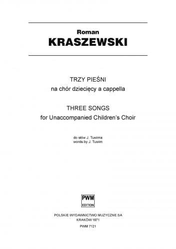Roman Kraszewski: Trzy pieśni na chór dziecięcy a cappella (partytura chóralna)