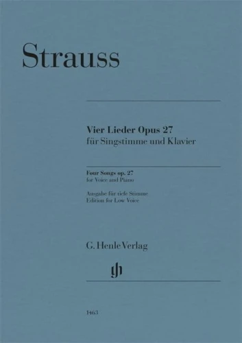 Richard Strauss: Four Songs op. 27 for Voice and Piano - cztery pieśni - nuty na głos niski i fortepian