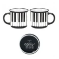 Muzyczny kubek porcelanowy z wzorem klawiatury fortepianowej pojemność 350 ml pudełko prezentowe