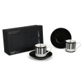 Muzyczny zestaw do kawy espresso klawiatura fortepianu - 2 porcelanowe filiżanki ze spodkiem w pudełku prezentowym
