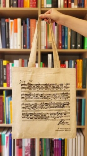 Naturalna torba płócienna na ramię z motywem nut Chopina z długimi uchwytami 38x42 cm