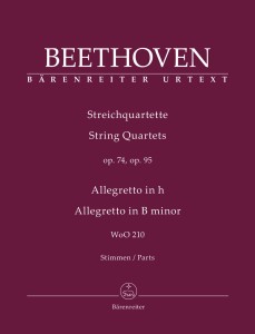 Ludwig van Beethoven: String Quartets op. 74, op. 95, Allegretto h-moll WoO 210 - trzy kwartety - nuty na kwartet smyczkowy