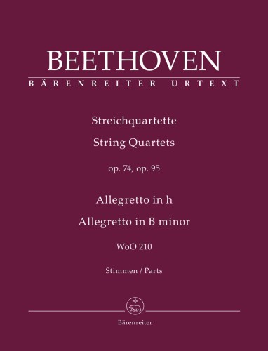 Ludwig van Beethoven: String Quartets op. 74, op. 95, Allegretto h-moll WoO 210 - trzy kwartety - nuty na kwartet smyczkowy