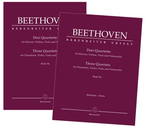 Ludwig van Beethoven: Three Quartets WoO 36 - trzy kwartety fortepianowe - nuty na fortepian, skrzypce, altówkę i wiolonczelę - partytura i głosy