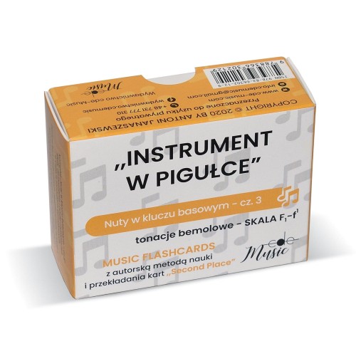 Instrument w pigułce: Nuty w kluczu basowym część 3 skala F1-f1 - tonacje bemolowe - muzykofiszki, karty do nauki czytania nut a vista