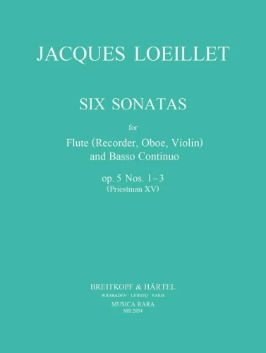 Jacques Loeillet: Six Sonatas op. 5 for Flute and Basso continuo Volume 1 - Trzy sonaty nr 1-3 - nuty na flet poprzeczny lub obój lub flet prosty lub skrzypce i fortepian
