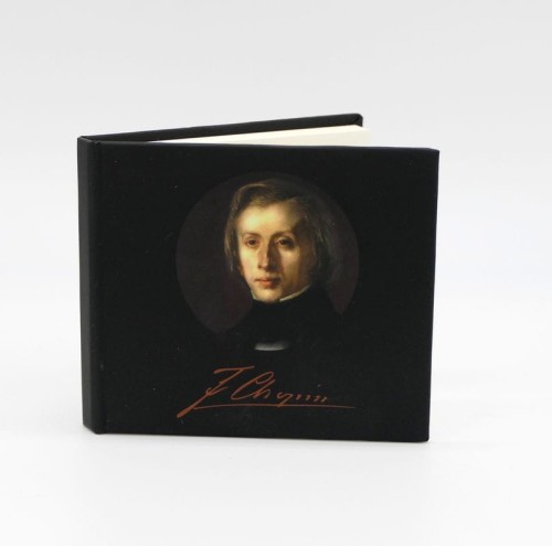 Notes A7 czarny gładki wizerunek i autograf Fryderyka Chopina