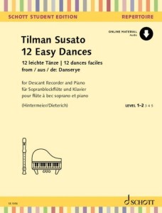 Tielman Susato: 12 Easy Dances (+ audio online) - dwanaście łatwych tańców - nuty na flet prosty i fortepian