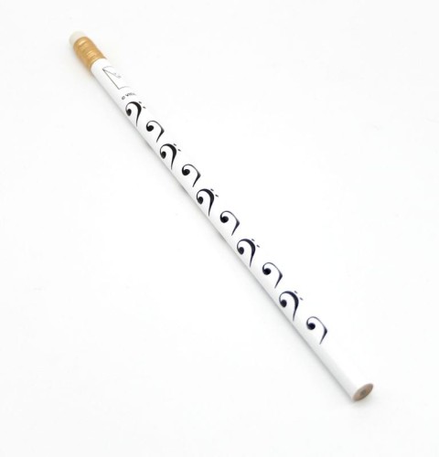 Ołówek biały z gumką czarny klucz basowy