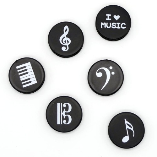 Magnesy muzyczne na lodówkę lub tablicę magnetyczną - zestaw 6 sztuk czarno-białych magnesów